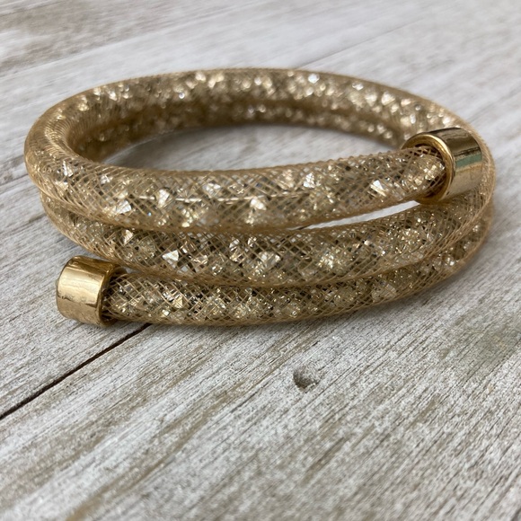 Swarovski style crystal gold mesh bracelet fits any size - Picture 5 of 7